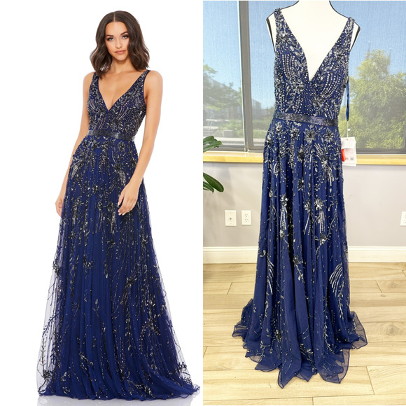 Mac Duggal V-NECK EMBELLISHED TULLE GOWN A5215 Size 8 - Picture 1 of 9
